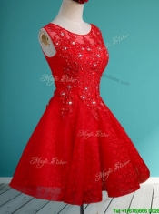 Popular Scoop Red Short Prom Dresses with Beading and Appliques