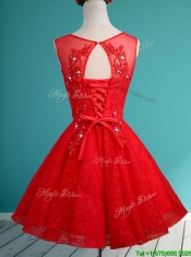 Popular Scoop Red Short Prom Dresses with Beading and Appliques