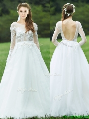 Pretty Applique White Backless Dama Dresses with Long Sleeves