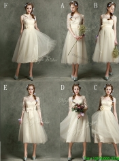 Pretty High Neck Champagne Dama Dresses with Lace and Hand Made Flowers