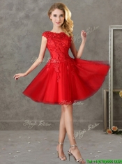 Romantic Bateau Cap Sleeves Short Prom Dresses with Lace