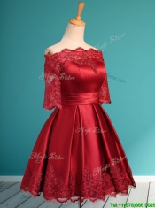 Romantic Off the Shoulder Half Sleeves Prom Dresses with Lace and Belt