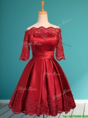 Romantic Off the Shoulder Half Sleeves Prom Dresses with Lace and Belt