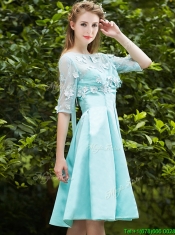 See Through Bateau Half Sleeves Appliques Dama Dresses in Apple Green