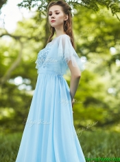 See Through Bateau Short Sleeves Dama Dresses with Appliques