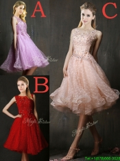 See Through Beaded and Applique Peach Prom Dresses with Polka Dot