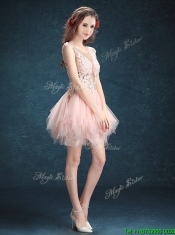 See Through Scoop Baby Pink rom Dresses with Appliques and Ruffles