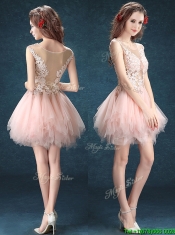 See Through Scoop Baby Pink rom Dresses with Appliques and Ruffles