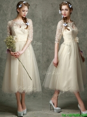 See Through Scoop Half Sleeves Dama Dresses with Hand Made Flowers and Lace