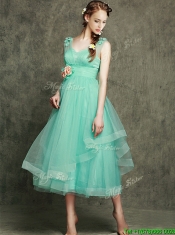 See Through Straps Dama Dresses with Appliques and Hand Made Flowers