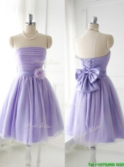 Simple Handcrafted Flower Tulle Lavender Prom Dresses with Strapless