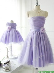 Simple Handcrafted Flower Tulle Lavender Prom Dresses with Strapless