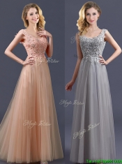 Top Selling V Neck Long Dama Dresses with Appliques and Beading