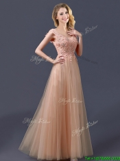 Top Selling V Neck Long Dama Dresses with Appliques and Beading