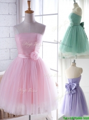 Unique Strapless Tulle Short Dama Dresses with Handcrafted Flower