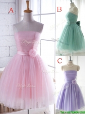Unique Strapless Tulle Short Dama Dresses with Handcrafted Flower