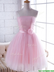 Unique Strapless Tulle Short Dama Dresses with Handcrafted Flower