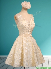 Best Scoop Champagne Short Prom Dresses with Appliques and Belt