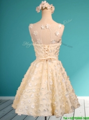 Best Scoop Champagne Short Prom Dresses with Appliques and Belt