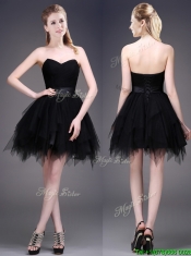 Best Selling Black Short Prom Dresses with Ruffles and Belt