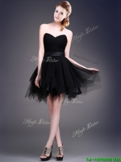 Best Selling Black Short Prom Dresses with Ruffles and Belt