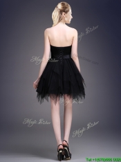 Best Selling Black Short Prom Dresses with Ruffles and Belt