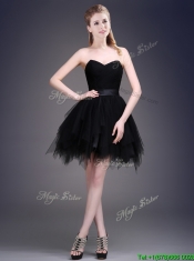 Best Selling Black Short Prom Dresses with Ruffles and Belt