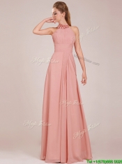 Best Selling Chiffon Peach Long Prom Dresses with Ruching