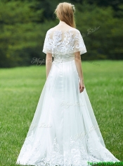 Cheap A Line Applique White Dama Dresses with Brush Train