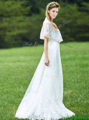 Cheap A Line Applique White Dama Dresses with Brush Train