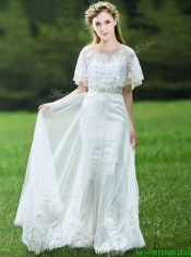 Cheap A Line Applique White Dama Dresses with Brush Train