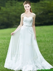 Cheap A Line Applique White Dama Dresses with Brush Train