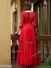 Cheap Empire Bateau Belted and Applique Dama Dresses in Ankle Length