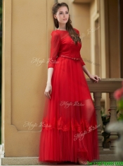 Cheap Empire Bateau Belted and Applique Dama Dresses in Ankle Length