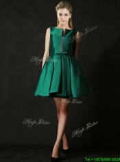Classical A Line Green Short Prom Dresses with Beading and Belt