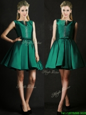Classical A Line Green Short Prom Dresses with Beading and Belt
