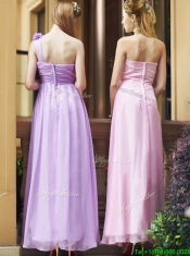 Classical Empire Ruched Chiffon Zipper Up Dama Dresses in Ankle Length