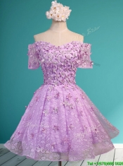 Classical Off the Shoulder Lilac Prom Dresses with Appliques and Beading
