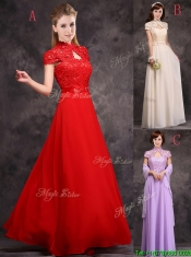 Discount High Neck Applique and Laced Prom Dresses with Cap Sleeves