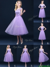 Discount Tea Length Tulle Lavender Dama Dresses with Belt