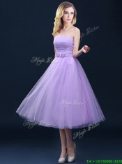 Discount Tea Length Tulle Lavender Dama Dresses with Belt