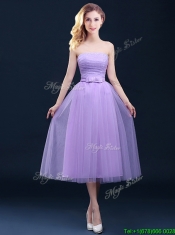 Discount Tea Length Tulle Lavender Dama Dresses with Belt