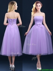 Discount Tea Length Tulle Lavender Dama Dresses with Belt