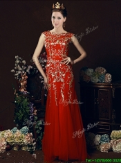 Elegant Mermaid Red Prom Dresses with Gold Sequined Appliques