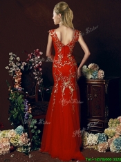 Elegant Mermaid Red Prom Dresses with Gold Sequined Appliques