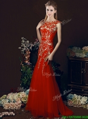 Elegant Mermaid Red Prom Dresses with Gold Sequined Appliques
