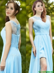 Elegant See Through Scoop Appliques Prom Dresses in Light Blue Elegant See Through Scoop Appliques Prom Dresses in Light Blue