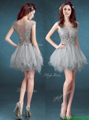Gorgeous Scoop Appliques and Ruffles Prom Dresses in Grey