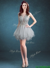 Gorgeous Scoop Appliques and Ruffles Prom Dresses in Grey