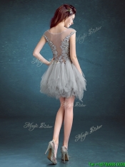 Gorgeous Scoop Appliques and Ruffles Prom Dresses in Grey